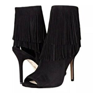 Sam Edelman Arizona‎ fringe Booties peep toe black womens size 8